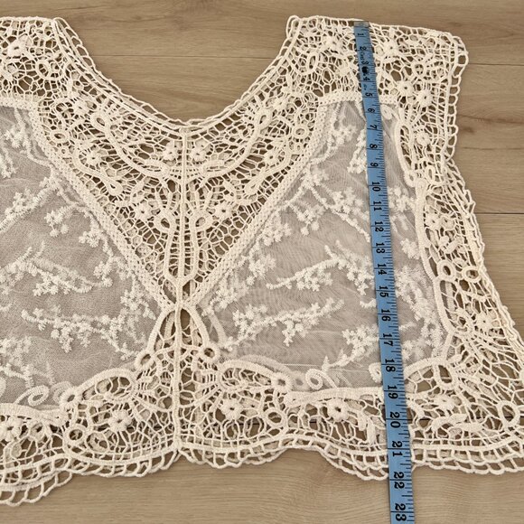 Delicate Lace and Crochet Cream Colored Slouchy See-Through Layering Top XL - Picture 8 of 14